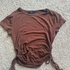 Forever 21 Chestnut Brown Ribbed Side-Tie Crop Top